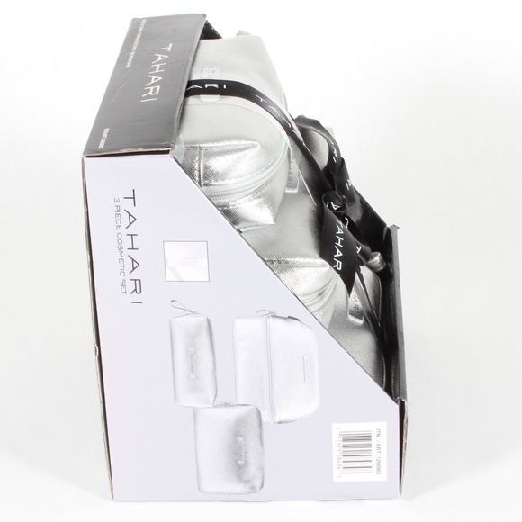 Tahari 3-Piece Cosmetic Makeup Bag Set Silver NEW - Picture 2 of 5